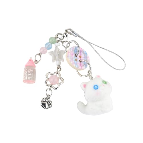 Niedlichkeit Katze Keychain Lanyard Stylish Plaids Button Telefon Anhänger Katzen Telefonkette Ideal Für Die Verbesserung des Täglichen Stils Farbenfrohe Schlüsselbund von Trufolxiaz