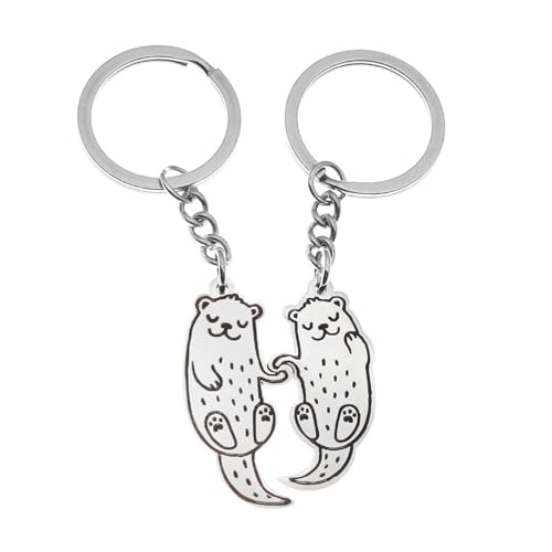Trufolxiaz 2 Packtierschlüsselkäse Set Car Keychain Otters Schlüsselhalter Edelstahl Beutel Anhänger Geschenk Für Freund Und Paare Paare Keychain von Trufolxiaz