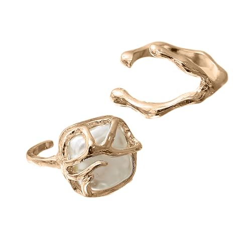 Trufolxiaz 2 Stücke Hoch Entwickelte Silberringe Mit Unregelmäßigen Perlen In Stabilen Legierungsmaterialdekoration Für Geschäftstreffen Elegante Perlenringe von Trufolxiaz