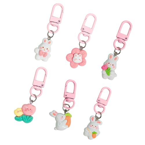Trufolxiaz 6pcs Keyrings Animal Keychain Sortimentschlüssel Oder Taschen Anhängende Anhänger Ornament Mit Süßer Blumen Und Karottenakzent Schlüsselorganisator Charm von Trufolxiaz
