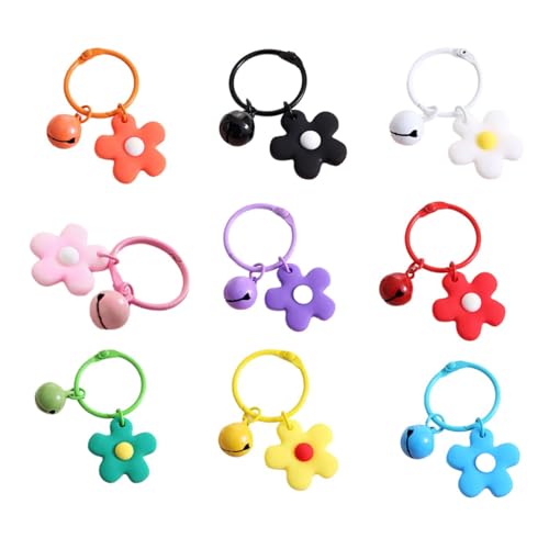 Trufolxiaz 9 Stücke Farbenfrohe Miniaturblütenschlüsselringe Mit Glocken Für Stilvolle Schlüsselringdekoration Mode Rucksack Accessoires Modeaccessoires von Trufolxiaz