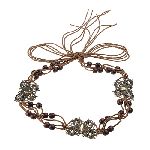Trufolxiaz Brauner Gürtel Mit Perlen Schmetterlinge Vintage Quaste Baumwollseil Taillenkette Gewebte Taillengürtel Für Kleiderparty Dance Show Baumwollseil Taille Kette von Trufolxiaz