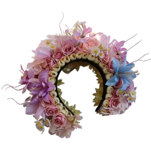 Trufolxiaz Brautgirlanden Blumen Kronen Hochzeit Stirnband Strandkranz Haarband Frauen Haare Accessoire Mädchen Hoop Requisiten Mädchen Blumen Kopfbedeckungen von Trufolxiaz
