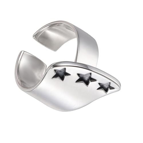Trufolxiaz Einzigartige Persönlichkeit Breite Bandringe Für Frauen Gravierter Sternfingerschmuck Verstellbare Größe Öffnungsringe Accessoire Einstellbarer Zehenring von Trufolxiaz