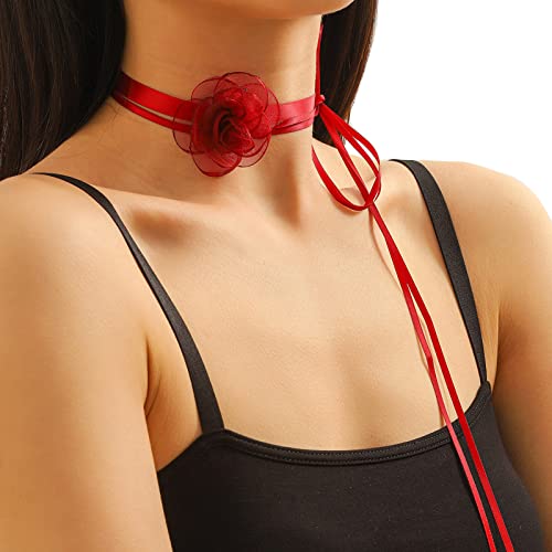 Trufolxiaz Elegante Kamellien Bowknot Choker Halskette Halsband Blumenkragen von Trufolxiaz