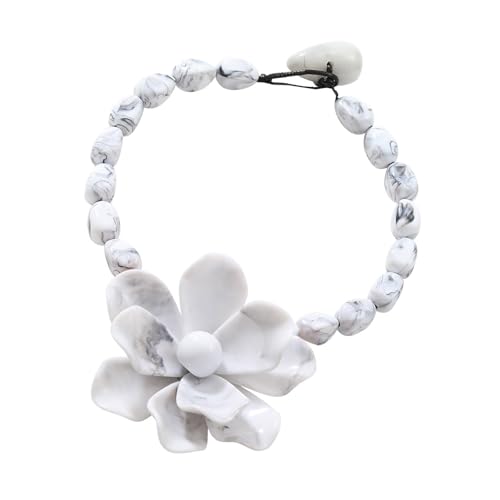 Trufolxiaz Harz Perlen Statement Halskette Große Farbenfrohe Blumenhänge Heckchain Verstellbare Länge Schlüsselbeinkette Für Frauen Vielseitige Mode Halskette von Trufolxiaz