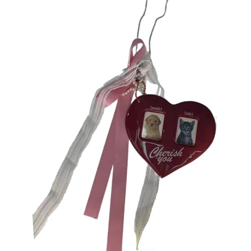 Trufolxiaz Keyring Halskette Herzform Fotorahmen Schlüsselhalter Halskette Halskette Stylish Neck Schmuck Metall Textur Für Tägliche Zauberkette Halskette von Trufolxiaz