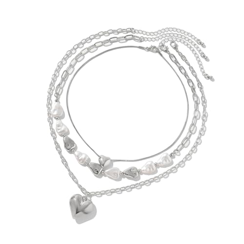 Trufolxiaz Packung Von 3 Faux Pearls Choker Halsketten Mit Herzheizen Mit Mehrschichtiger Neckkette Einstellbar Trufolxiaz Packung Von 3 Faux Pearls Choker Halsketten Mit Herzheizen Mit Mehrschichtiger Neckkette Einstellbar von Trufolxiaz