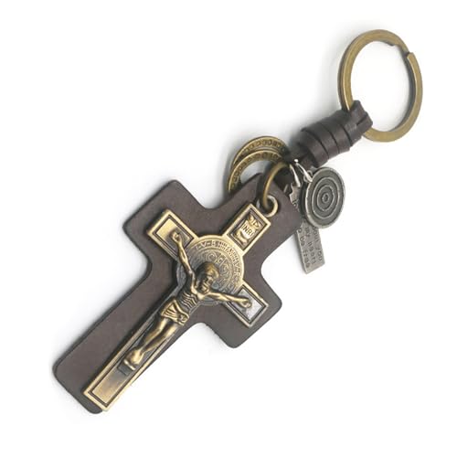 Trufolxiaz Pu Leder Crucifix Charme Keychain Religiöse Schlüsselringe Tasche Anhänger Geldbeutel Accessoire Handmade Schlüsselring Für Tägliche Verwendung Cooler Schlüsselbund Für Jungs von Trufolxiaz
