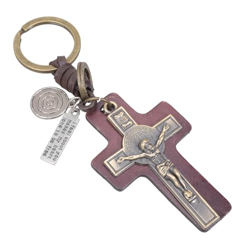 Trufolxiaz Pu Leder Crucifix Charme Keychain Religiöse Schlüsselringe Tasche Anhänger Geldbeutel Accessoire Handmade Schlüsselring Für Tägliche Verwendung Cooler Schlüsselbund Für Jungs von Trufolxiaz