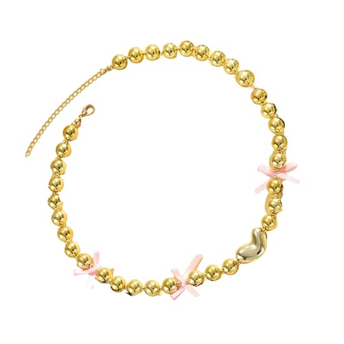Trufolxiaz Robuste Legierungskette Mit Perlen Und Schöne Bowknot Designs Für Modische Frauen Stilvolle Outfits Täglich Freizeitverwaltung Bowknot Ribbon Halskette von Trufolxiaz