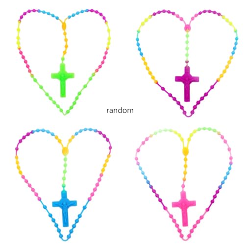 Trufolxiaz Rosenkranzperlen Kreuz Anhänger Halskette Mode Halsschmuck Frauen Halsketten Plastikmaterial Perfektes Geschenk Für Mädchen Frauen Glühen Halskette von Trufolxiaz