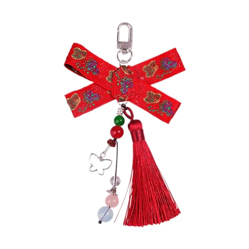 Trufolxiaz Stilvoller Schlüsselbund Chinesischer Stil Bowknot Keyring Mit Quasten Perlen Telefonanhänger Für Geldbeutel Beutel Rucksack Handtasche Decors Bag Accessoire von Trufolxiaz