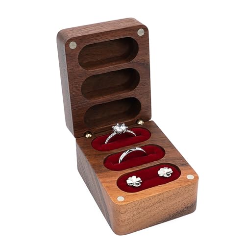 Trufolxiaz Walnut Holzschmuck Organisatoren Box Ohrringe Und Ringe Display Hülle Hochzeitsringe Lagerbehälter Für Frauen Mädchen Schmuckausstellungsständer von Trufolxiaz