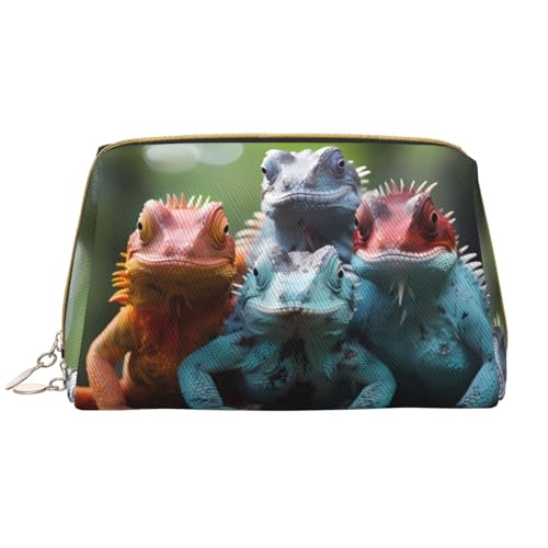 Alpine Farm Cowsmake-up Tasche Organizer, Kulturbeutel, Kosmetiktasche, Reißverschluss-Tasche, Pinsel-Aufbewahrungskoffer (groß), 4 bunte Eidechsen, Einheitsgröße von Trukd