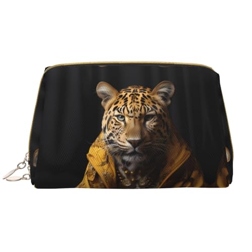 London Color Taximakeup Taschen-Organizer, Kulturbeutel, Kosmetiktasche, Reißverschluss-Tasche, Pinsel-Aufbewahrungskoffer (groß), Leopard in einer Lederjacke, Einheitsgröße von Trukd