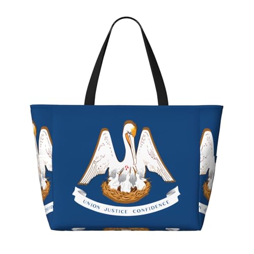 Louisiana Strandtasche mit Staatsflagge, faltbar, geräumig, große Kapazität, Strandtasche mit Reißverschluss, Schwarz, Einheitsgröße von Trukd