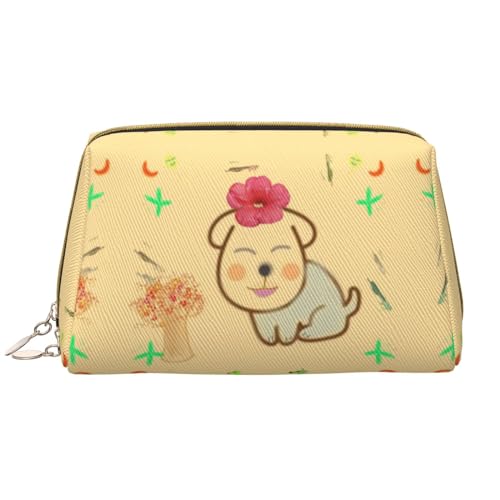 Smiley Lycheemakeup Taschen-Organizer, Kulturbeutel, Kosmetiktasche, Reißverschluss-Tasche, Pinsel-Aufbewahrungskoffer (groß), Kleine Blume mit süßem Hund, Einheitsgröße von Trukd