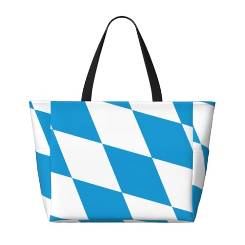 Strand-Reisetasche mit Bayerischer Flagge, geräumig, große Kapazität, faltbare Strandtasche, Tragetasche mit Reißverschluss, Schwarz, Einheitsgröße von Trukd