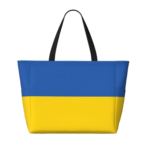 Strand-Reisetasche mit Flagge der Ukraine, faltbar, geräumig, große Kapazität, Strandtasche mit Reißverschluss, Schwarz, Einheitsgröße von Trukd