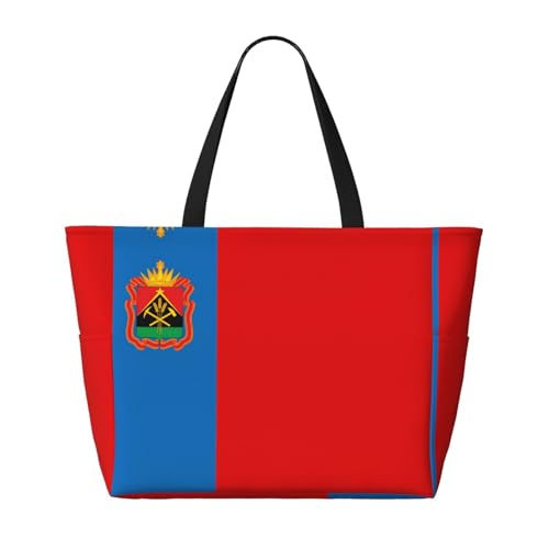 Strand-Reisetasche mit Flagge von Kemerovo, geräumig, großes Fassungsvermögen, faltbare Strandtasche, Tragetasche mit Reißverschluss, Schwarz, Einheitsgröße von Trukd