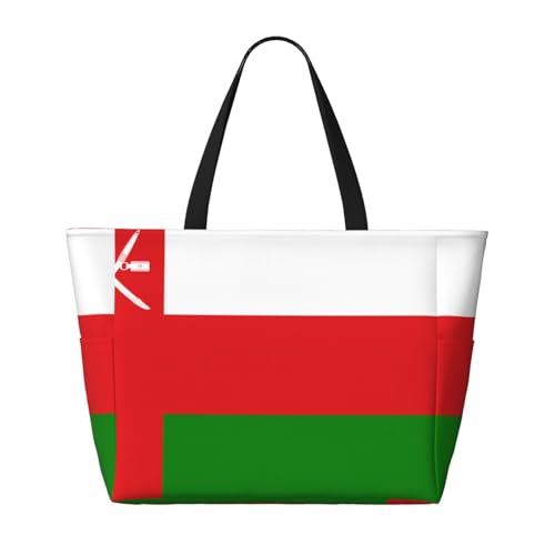 Strand-Reisetasche mit Flagge von Oman, faltbar, geräumig, große Kapazität, Strandtasche mit Reißverschluss, Schwarz, Einheitsgröße von Trukd