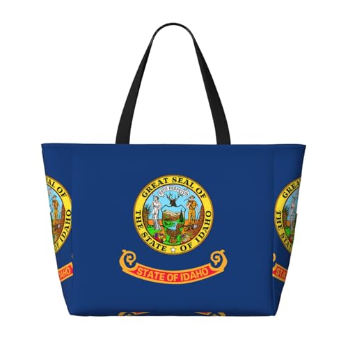 Strand-Reisetasche mit Idaho Staatsflagge, faltbar, geräumig, große Kapazität, Strandtasche mit Reißverschluss, Schwarz, Einheitsgröße von Trukd
