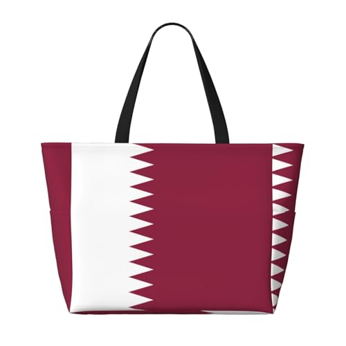Strand-Reisetasche mit Katar-Flagge, faltbar, geräumig, große Kapazität, Strandtasche mit Reißverschluss, Schwarz, Einheitsgröße von Trukd