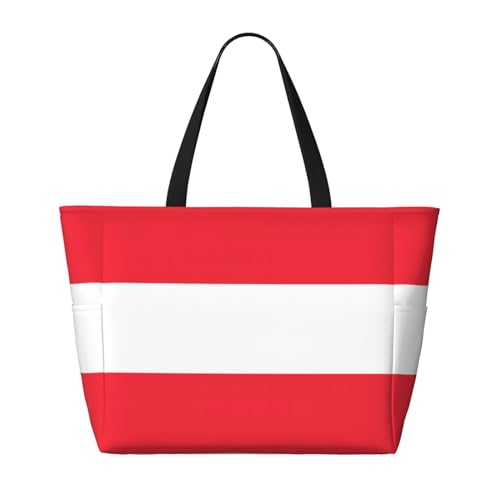 Strand-Reisetasche mit Österreich-Flagge, geräumig, großes Fassungsvermögen, faltbare Strandtasche, Tragetasche mit Reißverschluss, Schwarz, Einheitsgröße von Trukd