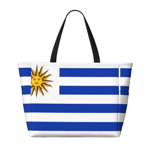 Strand-Reisetasche mit Uruguay-Flagge – faltbar, geräumig, große Kapazität, Strandtasche mit Reißverschluss, Schwarz, Einheitsgröße von Trukd