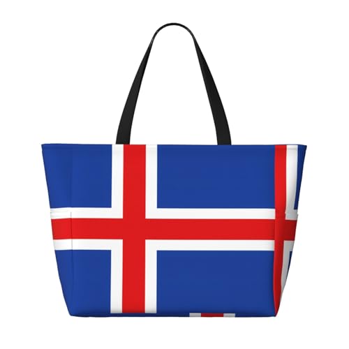 Strand-Reisetasche mit großer Kapazität, Motiv: Flagge Islands, faltbar, mit Reißverschluss, Schwarz, Einheitsgröße von Trukd
