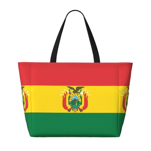 Strand-Reisetasche mit großer Kapazität, Motiv: Flagge von Bolivien, faltbare Strandtasche mit Reißverschluss, Schwarz, Einheitsgröße von Trukd