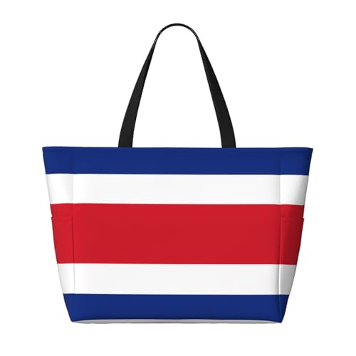 Strand-Reisetasche mit großer Kapazität, Motiv: Flagge von Costa Rica, faltbare Strandtasche mit Reißverschluss, Schwarz, Einheitsgröße von Trukd