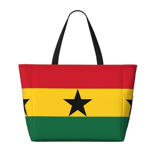 Strand-Reisetasche mit großer Kapazität, Motiv: Flagge von Ghana, faltbare Strandtasche mit Reißverschluss, Schwarz, Einheitsgröße von Trukd