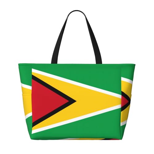 Strand-Reisetasche mit großer Kapazität, Motiv: Flagge von Guyana, faltbare Strandtasche mit Reißverschluss, Schwarz, Einheitsgröße von Trukd