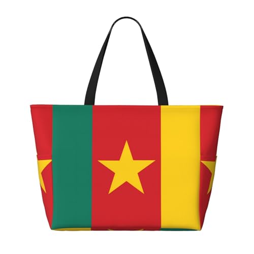 Strand-Reisetasche mit großer Kapazität, Motiv: Flagge von Kamerun, faltbare Strandtasche mit Reißverschluss, Schwarz, Einheitsgröße von Trukd