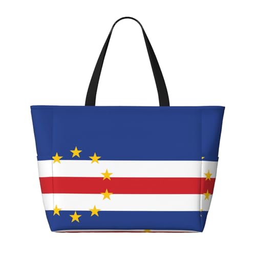 Strand-Reisetasche mit großer Kapazität, Motiv: Flagge von Kap Verde, faltbare Strandtasche mit Reißverschluss, Schwarz, Einheitsgröße von Trukd