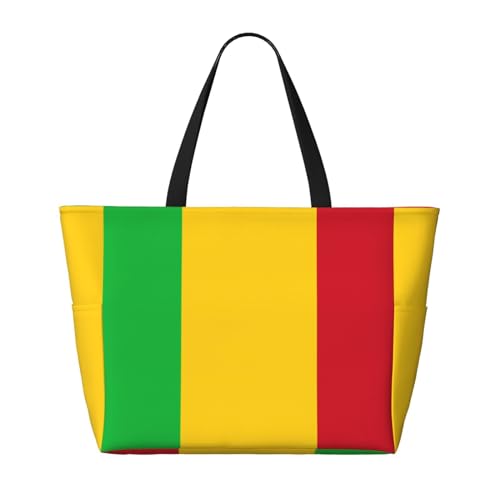 Strand-Reisetasche mit großer Kapazität, Motiv: Flagge von Mali, faltbare Strandtasche mit Reißverschluss, Schwarz, Einheitsgröße von Trukd