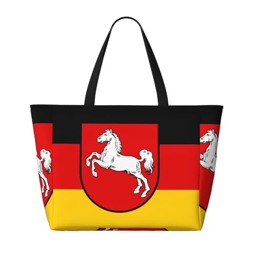 Strand-Reisetasche mit großer Kapazität, Motiv: Flagge von Niedersachsen, faltbare Strandtasche, Tragetasche mit Reißverschluss, Schwarz, Einheitsgröße von Trukd