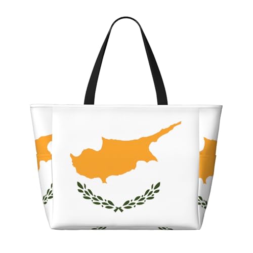 Strand-Reisetasche mit großer Kapazität, Motiv: Flagge von Zypern, faltbare Strandtasche mit Reißverschluss, Schwarz, Einheitsgröße von Trukd