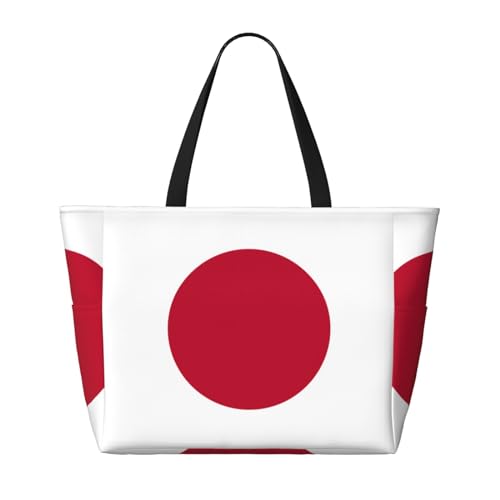 Strand-Reisetasche mit japanischer Flagge, faltbar, geräumig, große Kapazität, Strandtasche mit Reißverschluss, Schwarz, Einheitsgröße von Trukd