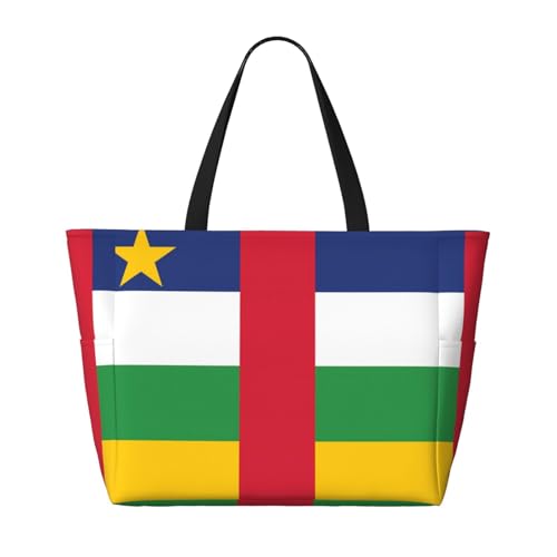 Strand-Reisetasche mit zentralafrikanischer Flagge, geräumig, große Kapazität, faltbare Strandtasche, Tragetasche mit Reißverschluss, Schwarz, Einheitsgröße von Trukd