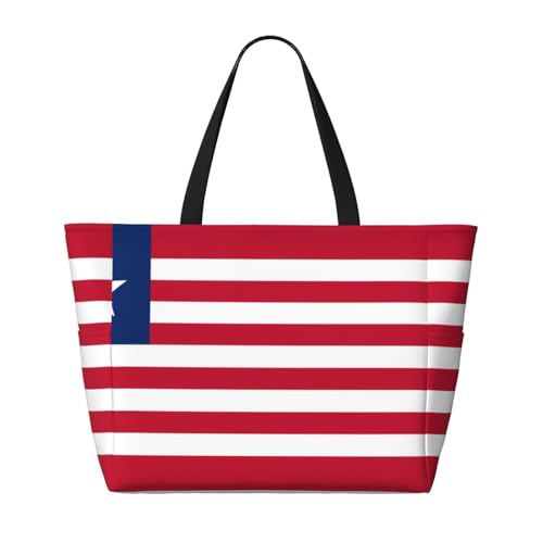 Strandtasche mit Liberianischer Flagge, faltbar, geräumig, große Kapazität, Strandtasche mit Reißverschluss, Schwarz, Einheitsgröße von Trukd