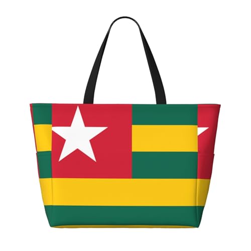 Strandtasche mit Togo-Flagge, faltbare und geräumige Strandtasche mit Reißverschluss, Schwarz, Einheitsgröße, Schwarz , Einheitsgröße von Trukd