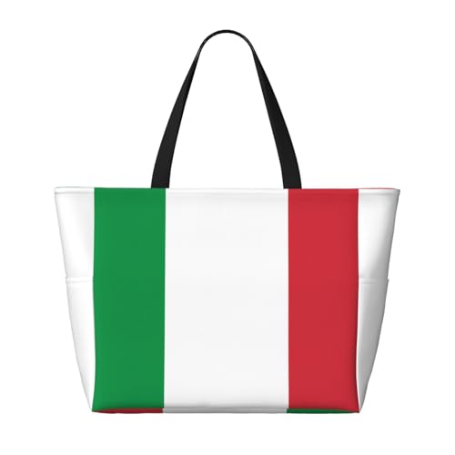 Strandtasche mit italienischer Flagge, faltbar, geräumig, große Kapazität, Strandtasche mit Reißverschluss, Schwarz, Einheitsgröße von Trukd