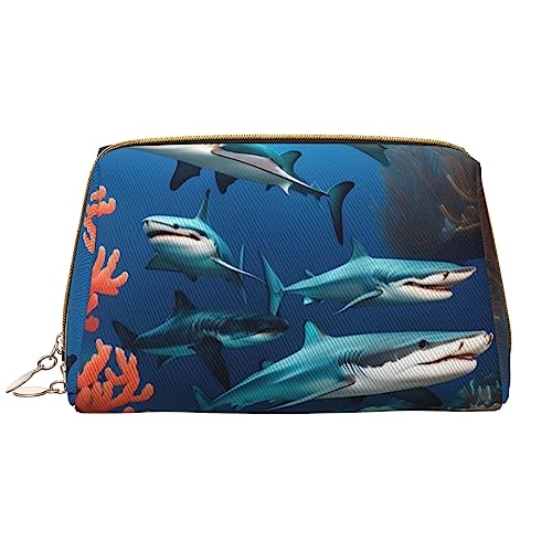 Whales Under The Seamakeup Bag Organizer, Kulturbeutel, Kosmetiktasche, Reißverschluss-Tasche, Pinsel-Aufbewahrungskoffer (groß), U-Boot-Haifischkoralle, Einheitsgröße von Trukd