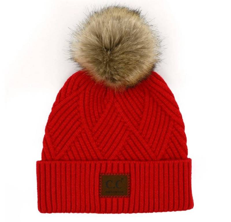 Truly Contagious Strickmütze CC Criss-Cross Beanie mit Kunstpelz-Bommel Gefertigt aus weichem, wärmendem Material für maximalen Komfort Truly Contagious Strickmütze CC Criss-Cross Beanie mit Kunstpelz-Bommel Gefertigt aus weichem, wärmendem Material für maximalen Komfort von Truly Contagious