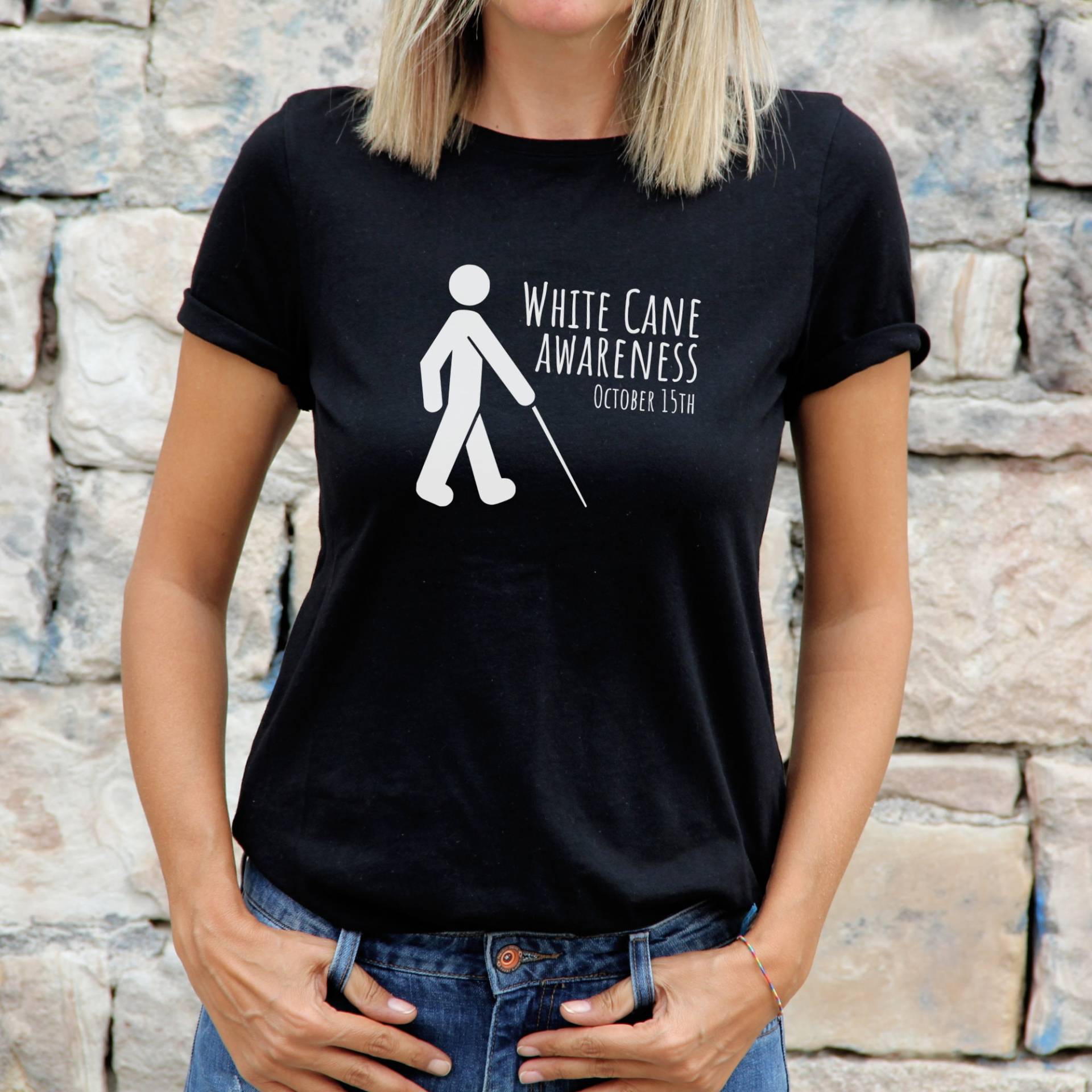 Weißes Cane Awareness Shirt Für Männer Frauen, Sehbehinderte, Tvi Shirt, O & M Schul - Oder Arbeitshemd, Stick Vs von TrulyAwesomeTees