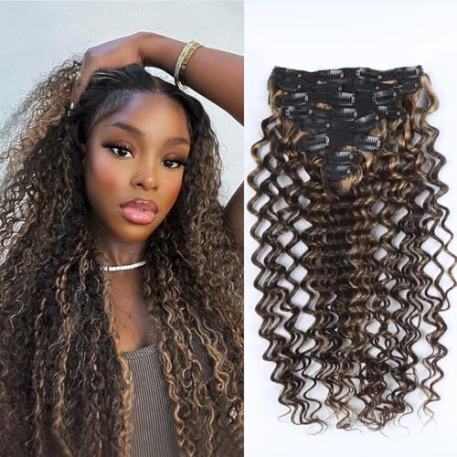 Blonde Highlights Haarverlängerungen Echthaar, 24 Zoll 60CM 120g 8 Stück 4/27 Braun Clip in Haarverlängerungen Tiefwellig Lockig Brasilianisches Echthaar Clip ins Extensions für Frauen Blonde Highlights Haarverlängerungen Echthaar, 24 Zoll 60CM 120g 8 Stück 4/27 Braun Clip in Haarverlängerungen Tiefwellig Lockig Brasilianisches Echthaar Clip ins Extensions für Frauen von Trumore
