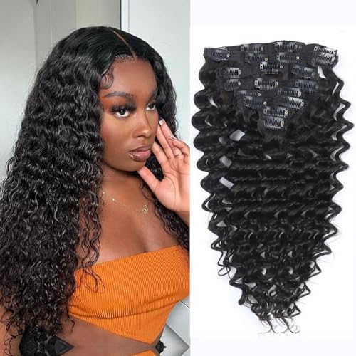 Deep Wave Clip In Haarverlängerungen – Kleberlose Haarverlängerungen Für Schwarze Frauen 120g Gelocktes Echthaar Wear and Go 8 Stück Mit 20 Clips Doppeltressen Clip Ins Naturschwarz 24 Zoll 60CM Deep Wave Clip In Haarverlängerungen – Kleberlose Haarverlängerungen Für Schwarze Frauen 120g Gelocktes Echthaar Wear and Go 8 Stück Mit 20 Clips Doppeltressen Clip Ins Naturschwarz 24 Zoll 60CM von Trumore